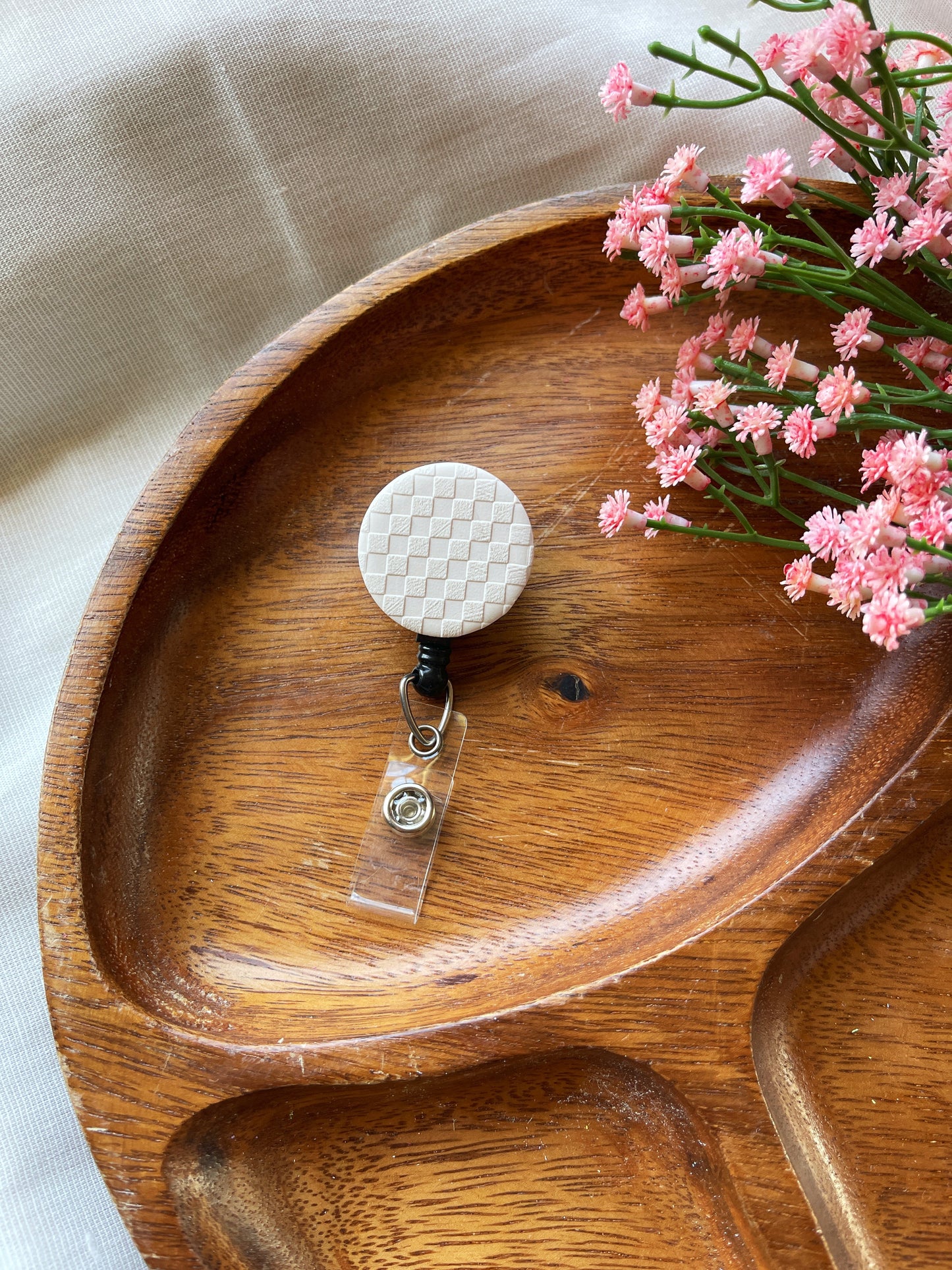 Cream Checkered Badge Reel