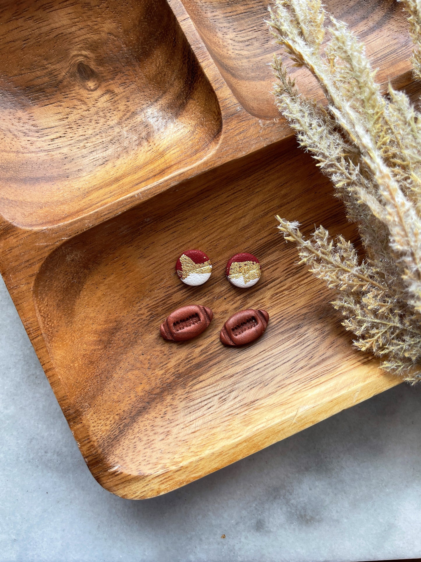 Red + Gold Stud Clay Earrings