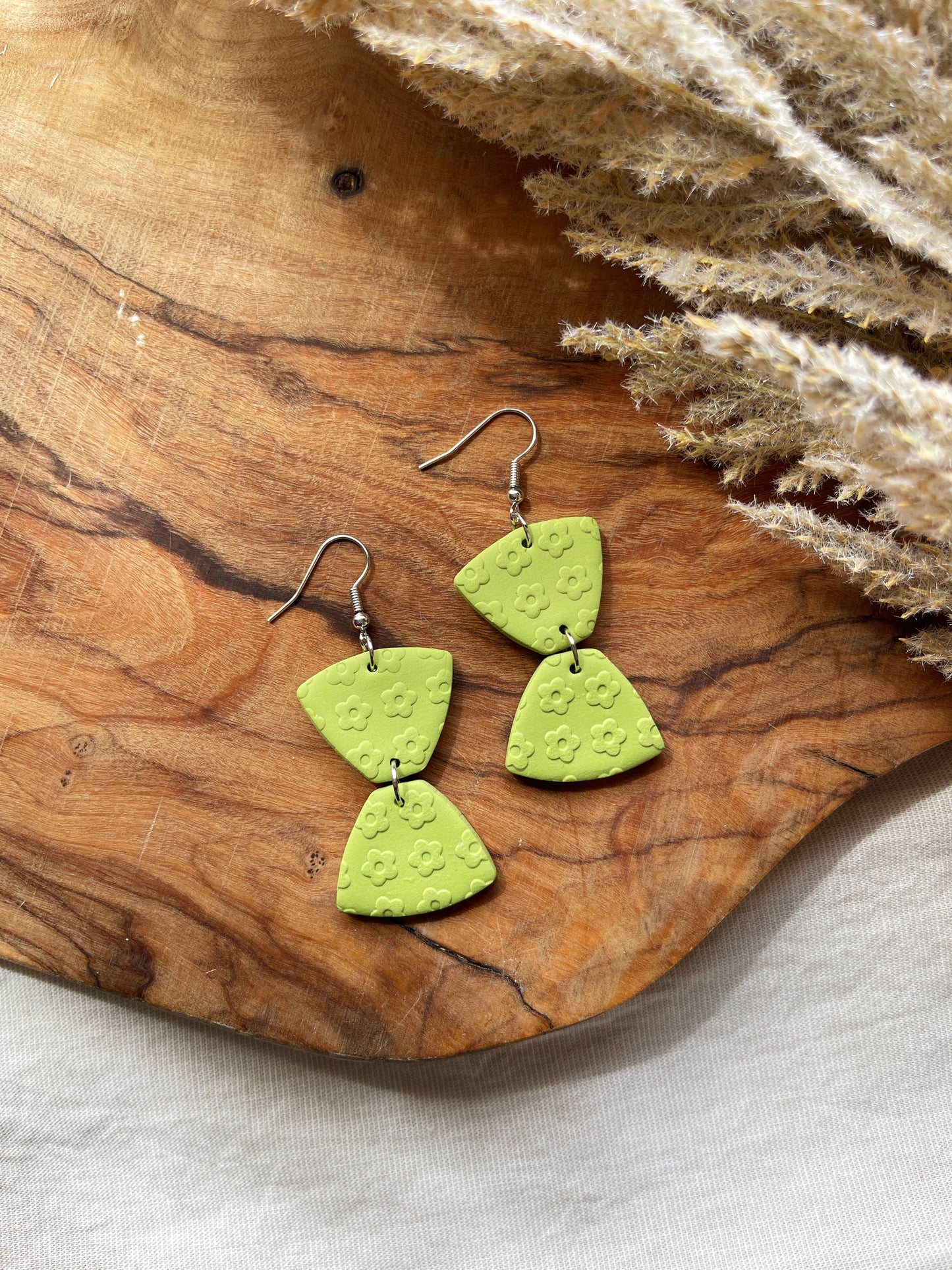 Green Daisy Clay Earrings