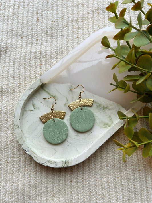 Green Embossed Clay Earrings