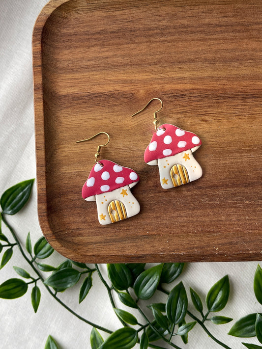 Mushroom House Clay Earrings