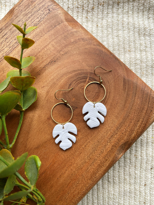 Monstera Gold Hoop Clay Earrings