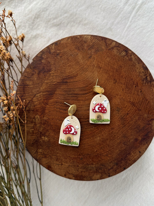 Mushroom Home Clay Earrings