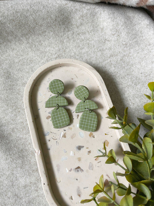 Green & White Clay Earrings