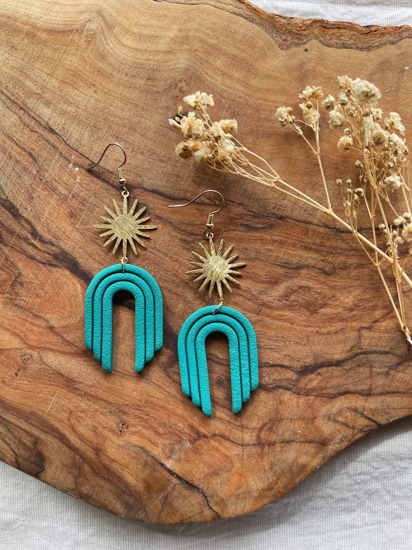 Turquoise Gold Clay Earrings