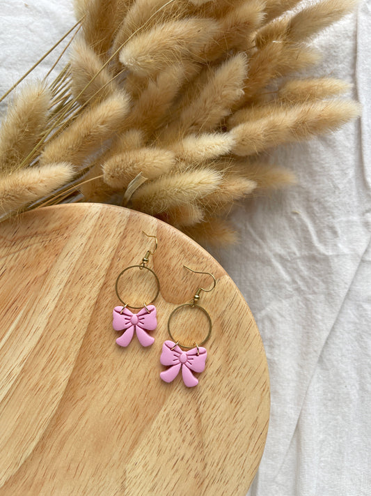 Pink Bow Clay Earrings