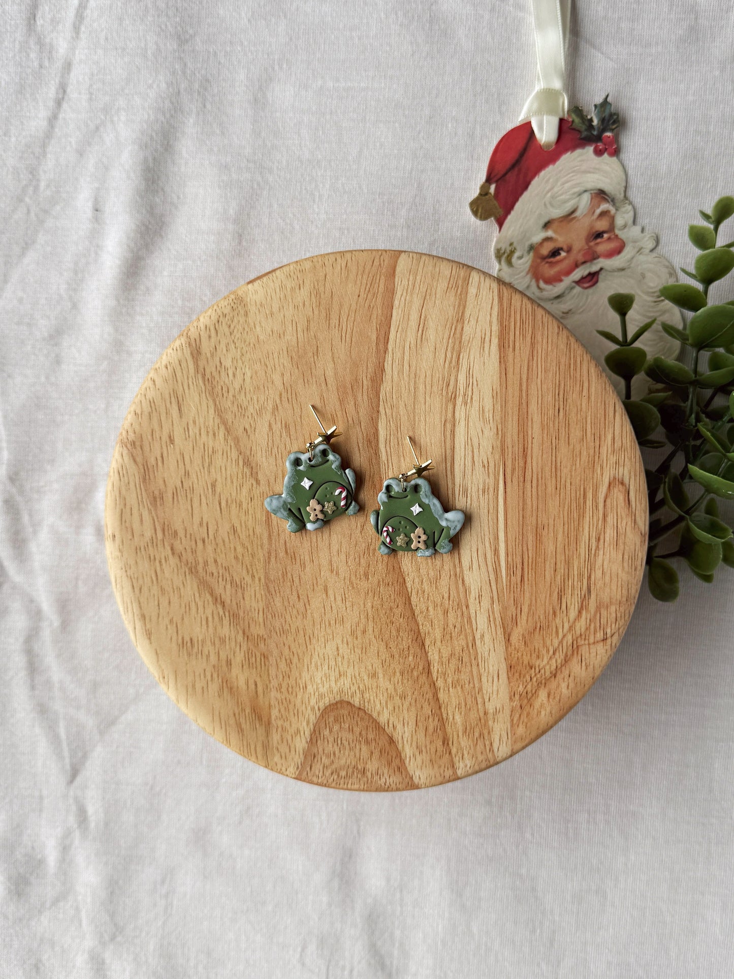 Snowed Frogs Clay Earrings