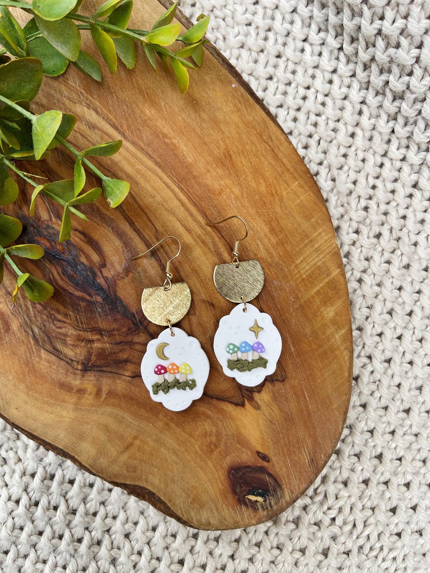 Mushroom Pride Clay Earring