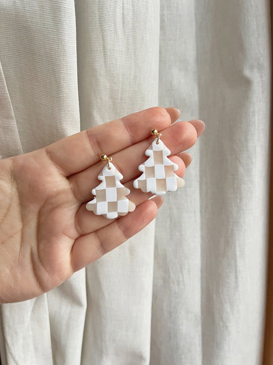 Checkered Tree Clay Earrings