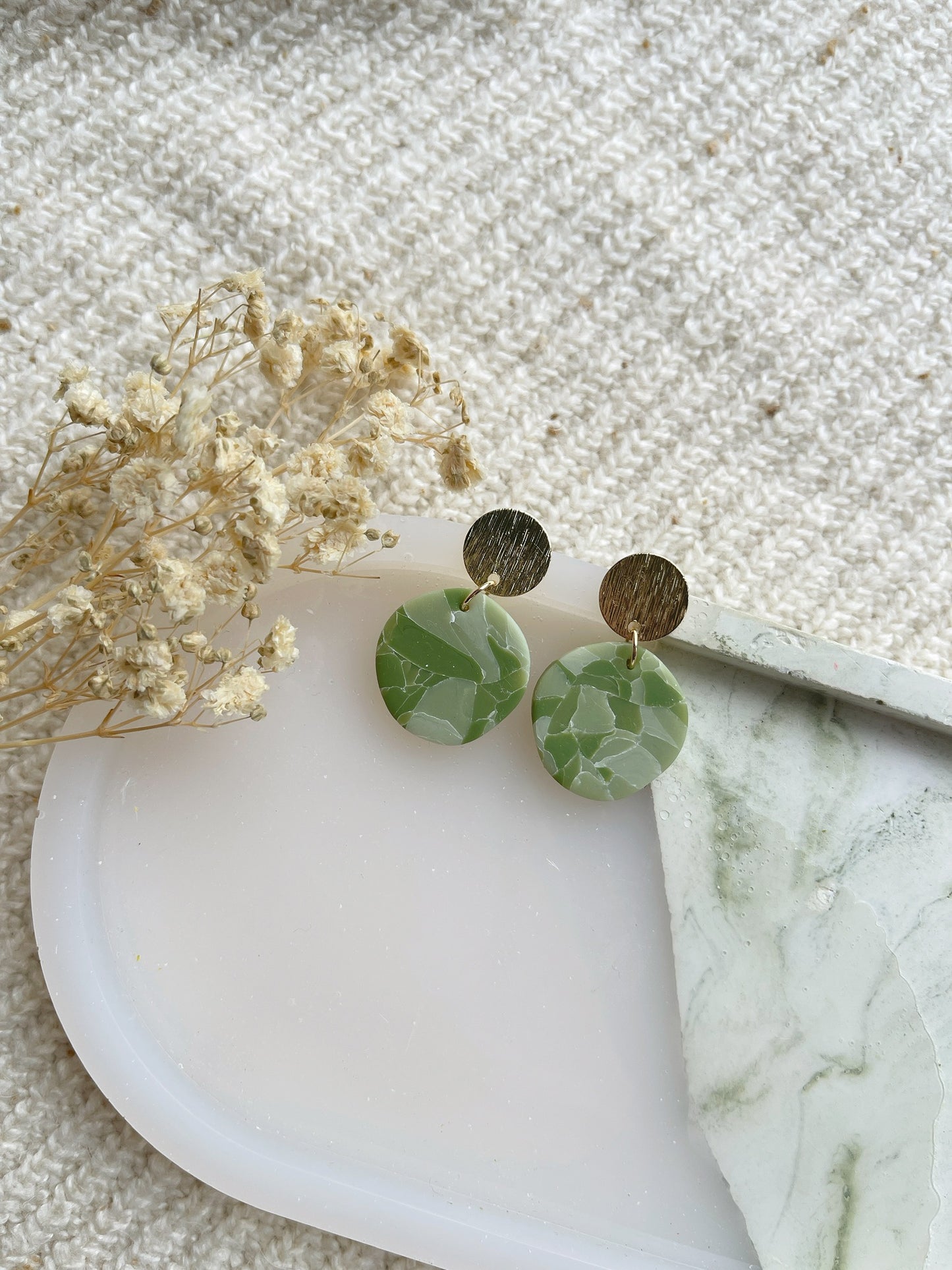 Green Marble Clay Earrings