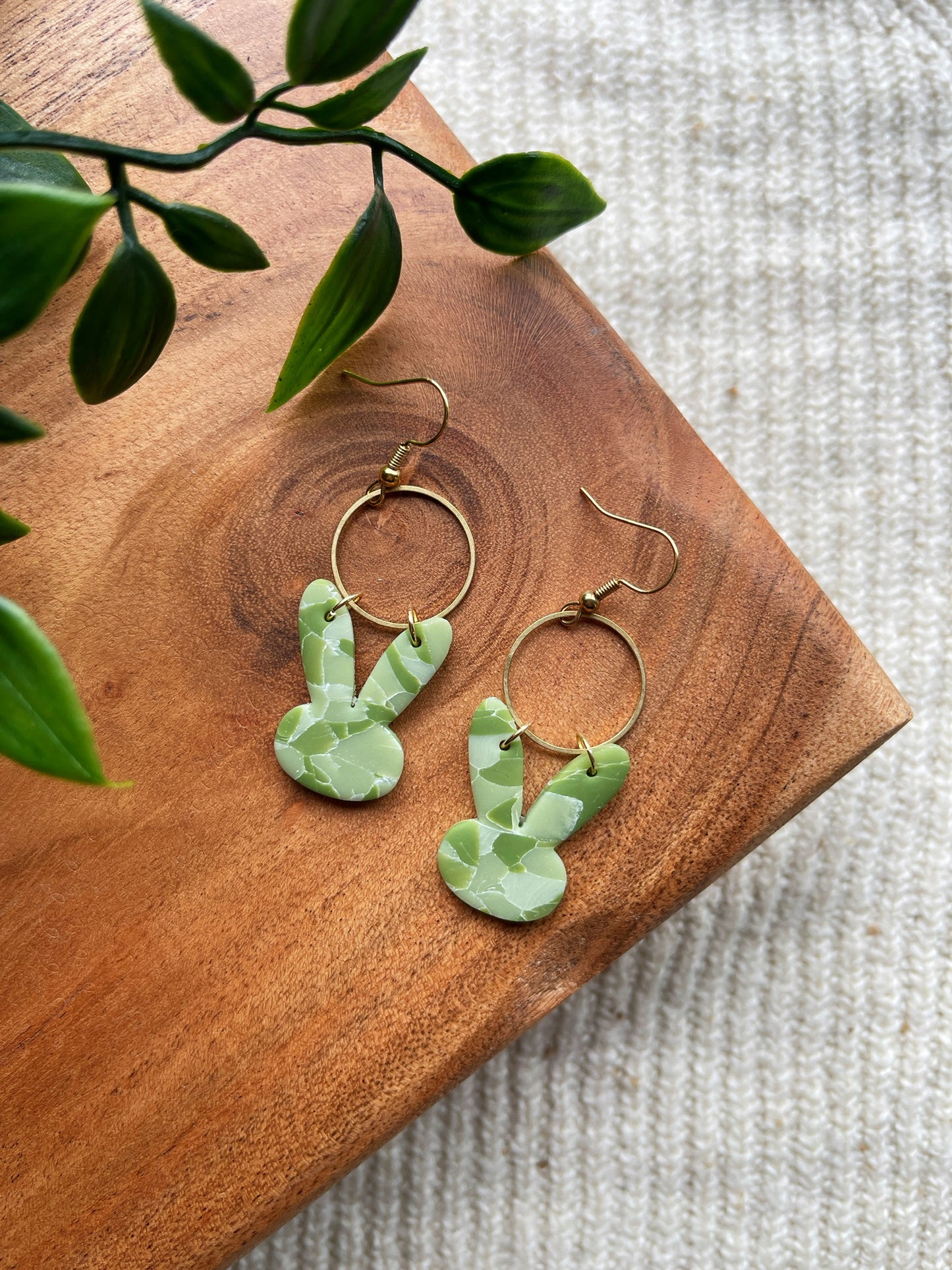 Marble Bunny Clay Earrings