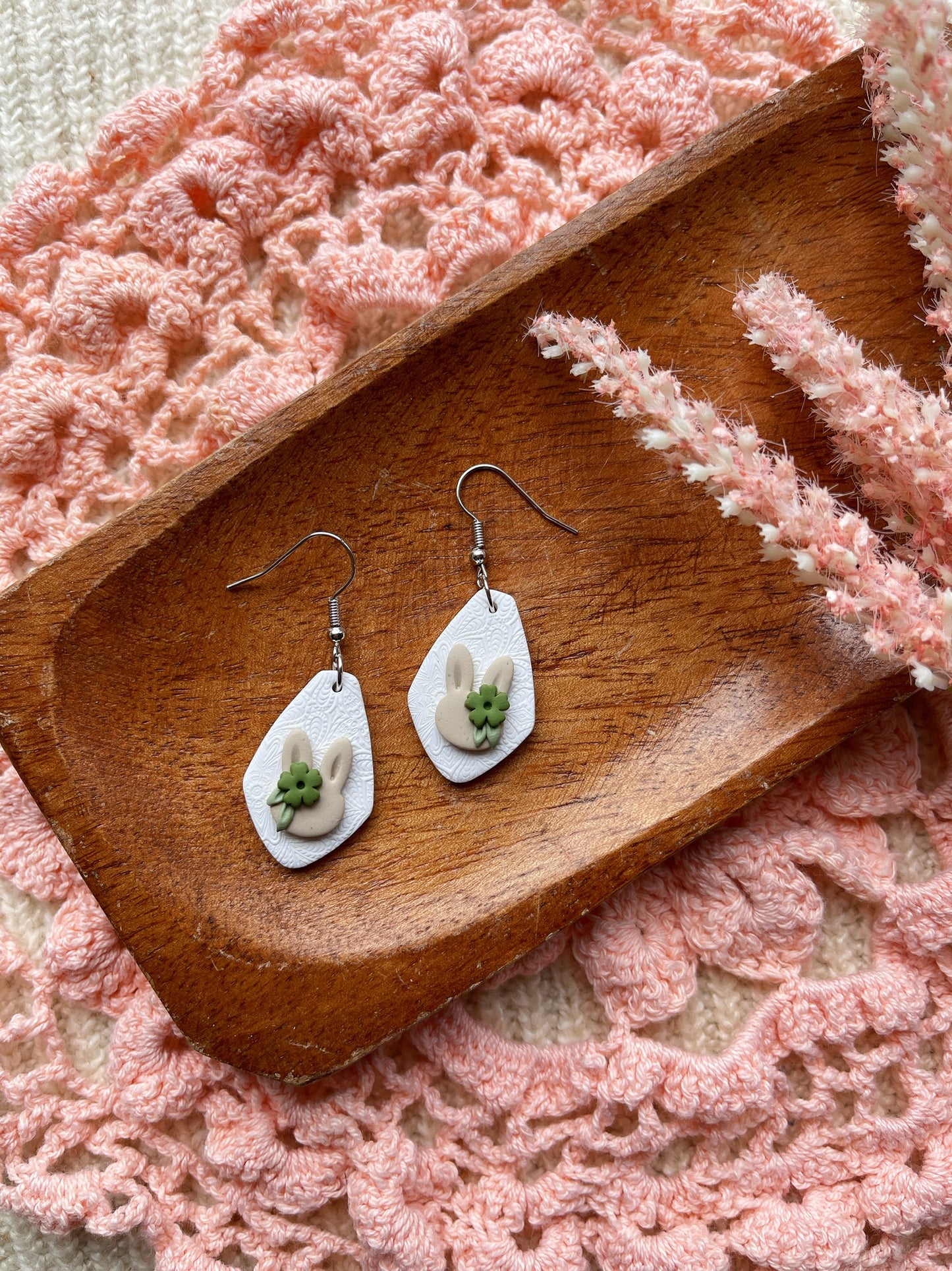 Green Bunny Clay Earrings