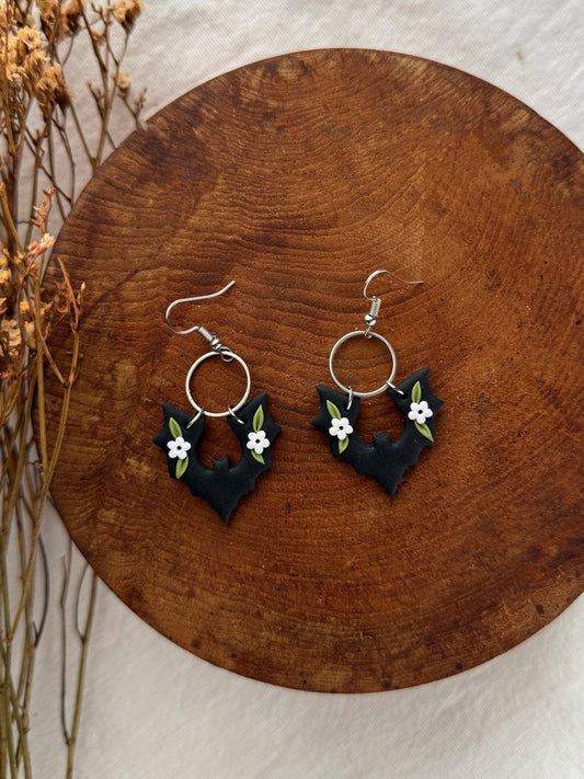 Flower Bat Clay Earrings