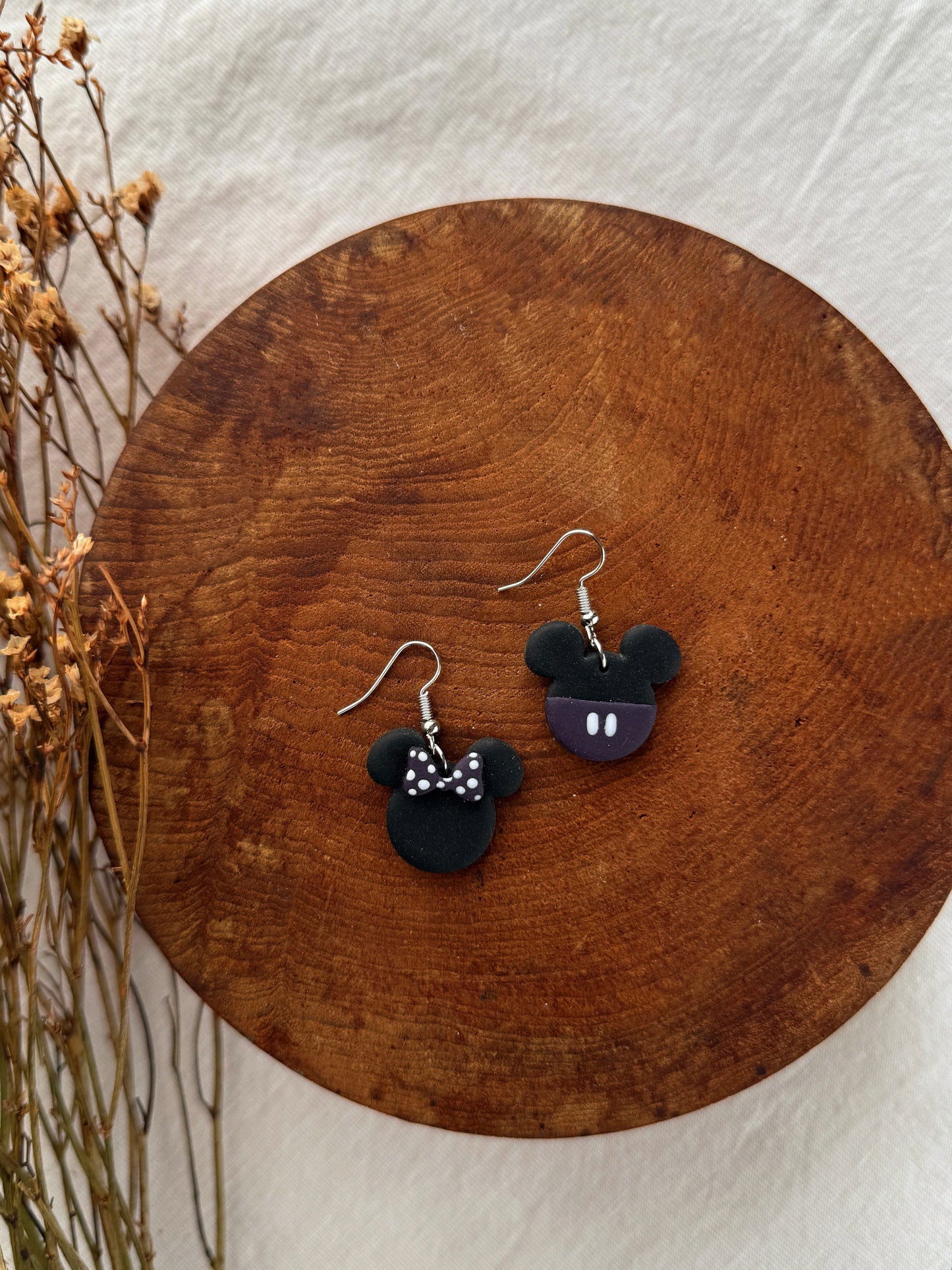 Black Bow Clay Earrings