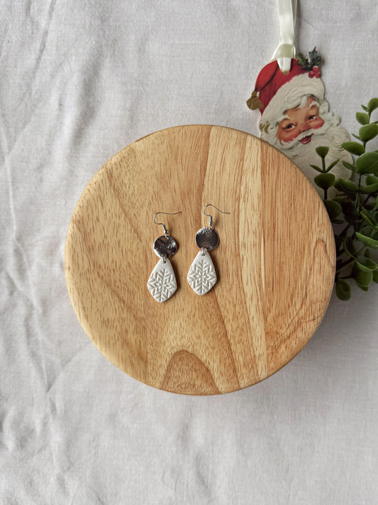 Pearl Snowflake Clay Earrings