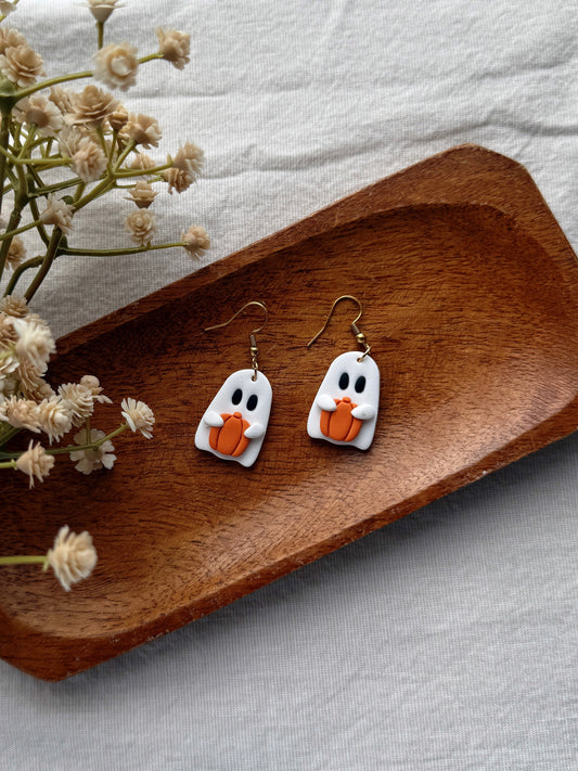 Ghost Pumpkin Clay Earrings