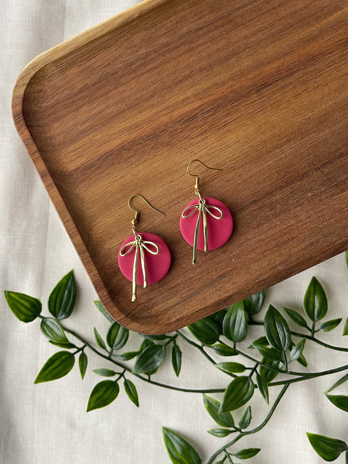 Red Bow Clay Earrings