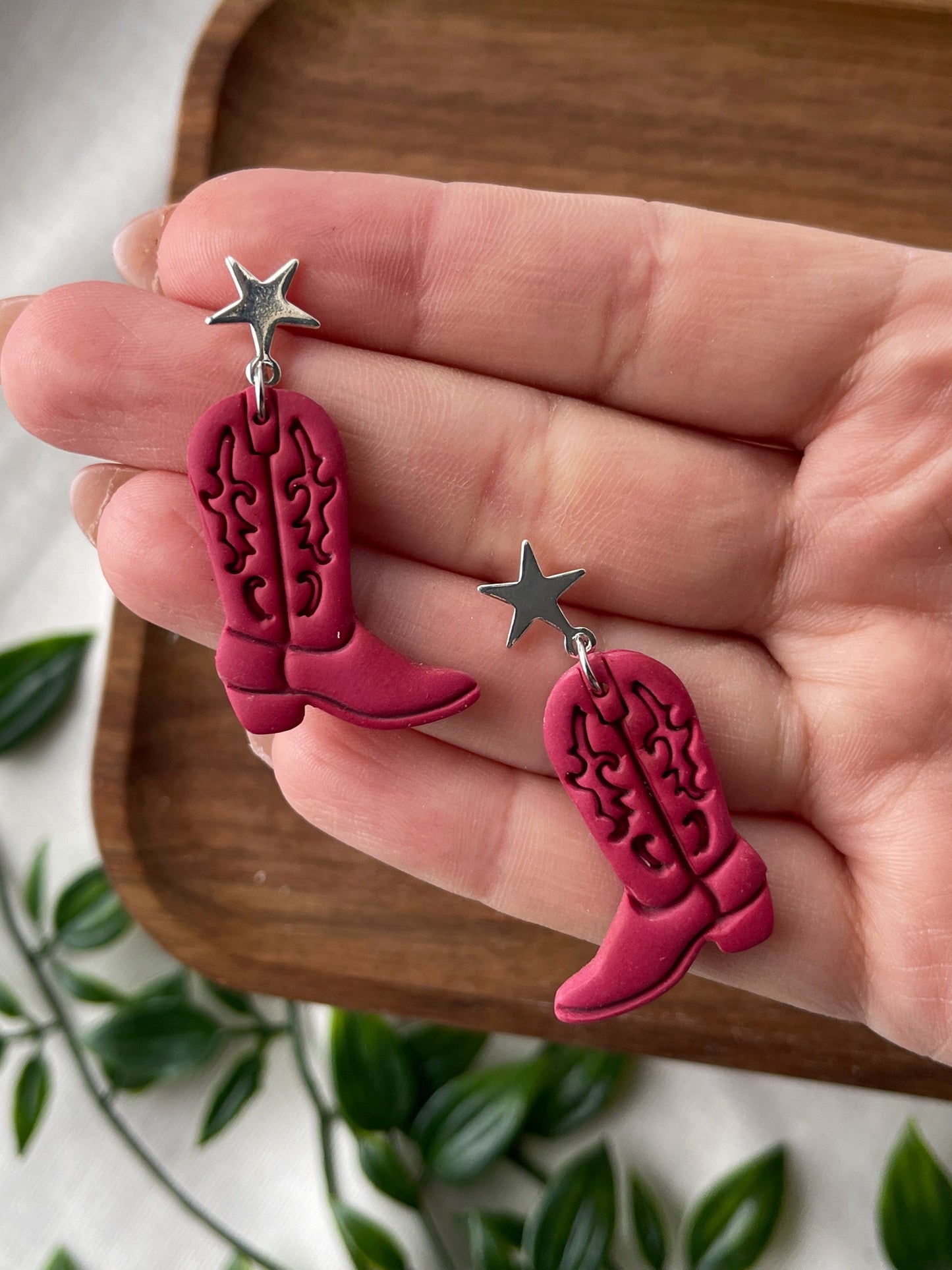 Hot Red Cowgirl Clay Earrings