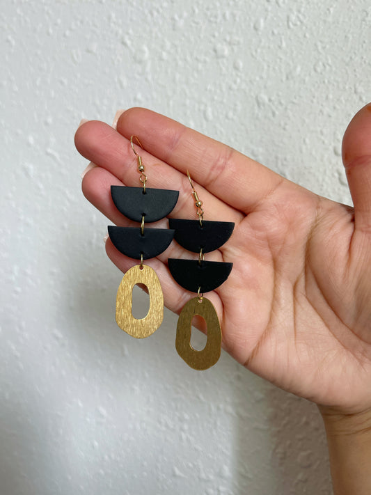 Black + Gold Clay Earrings