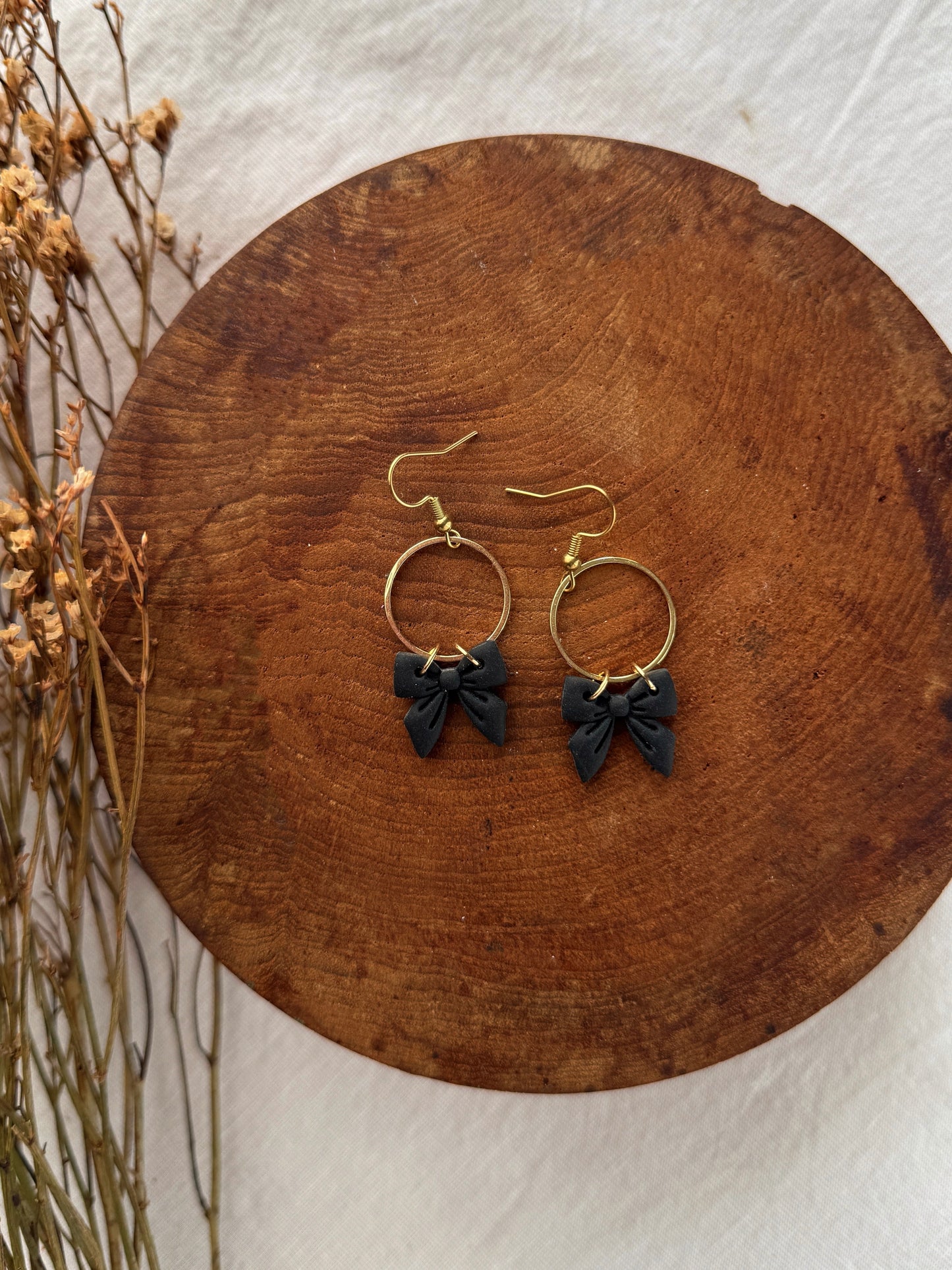 Black Bow Clay Earrings