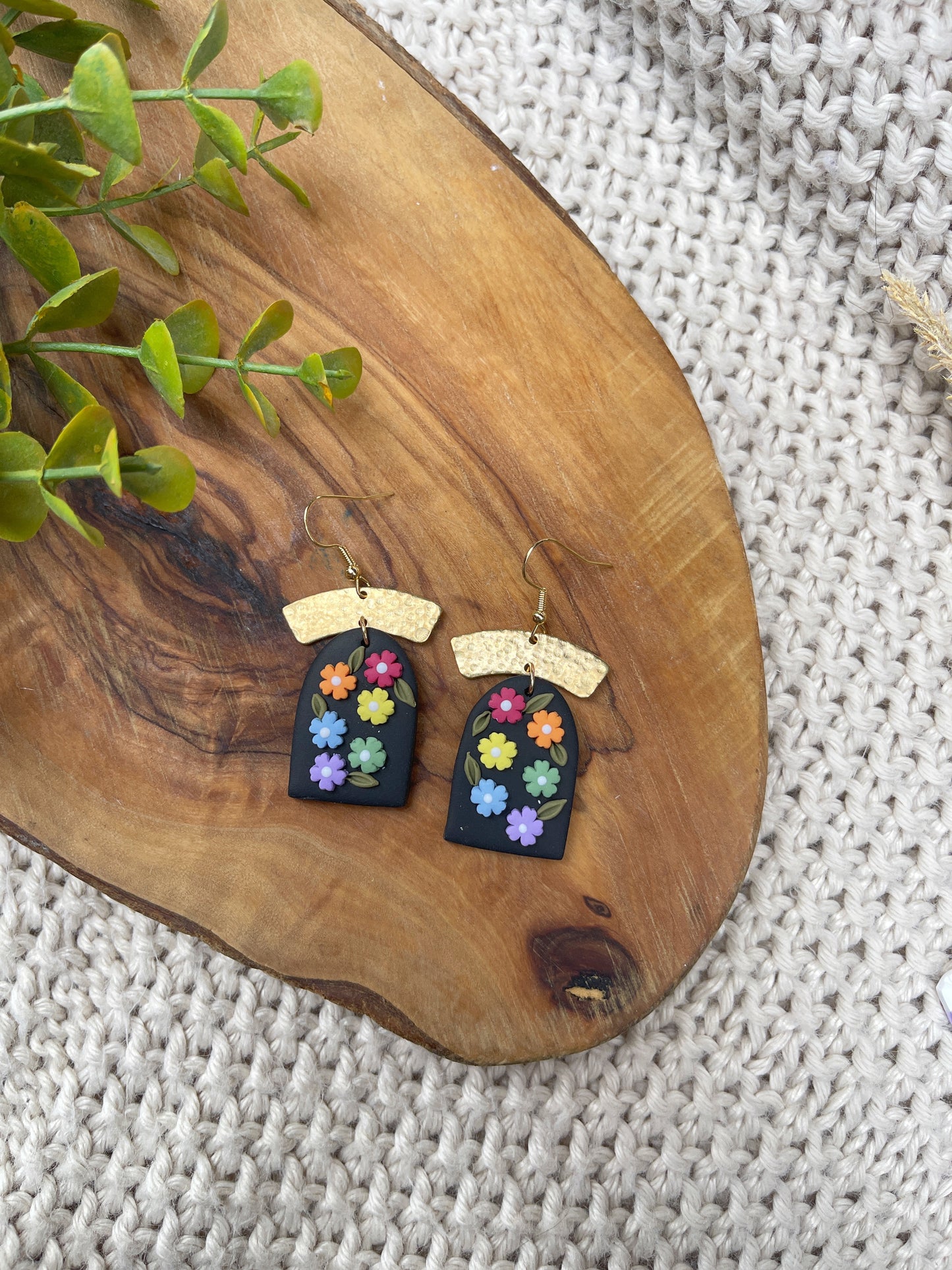 Black Daisy Clay Earrings