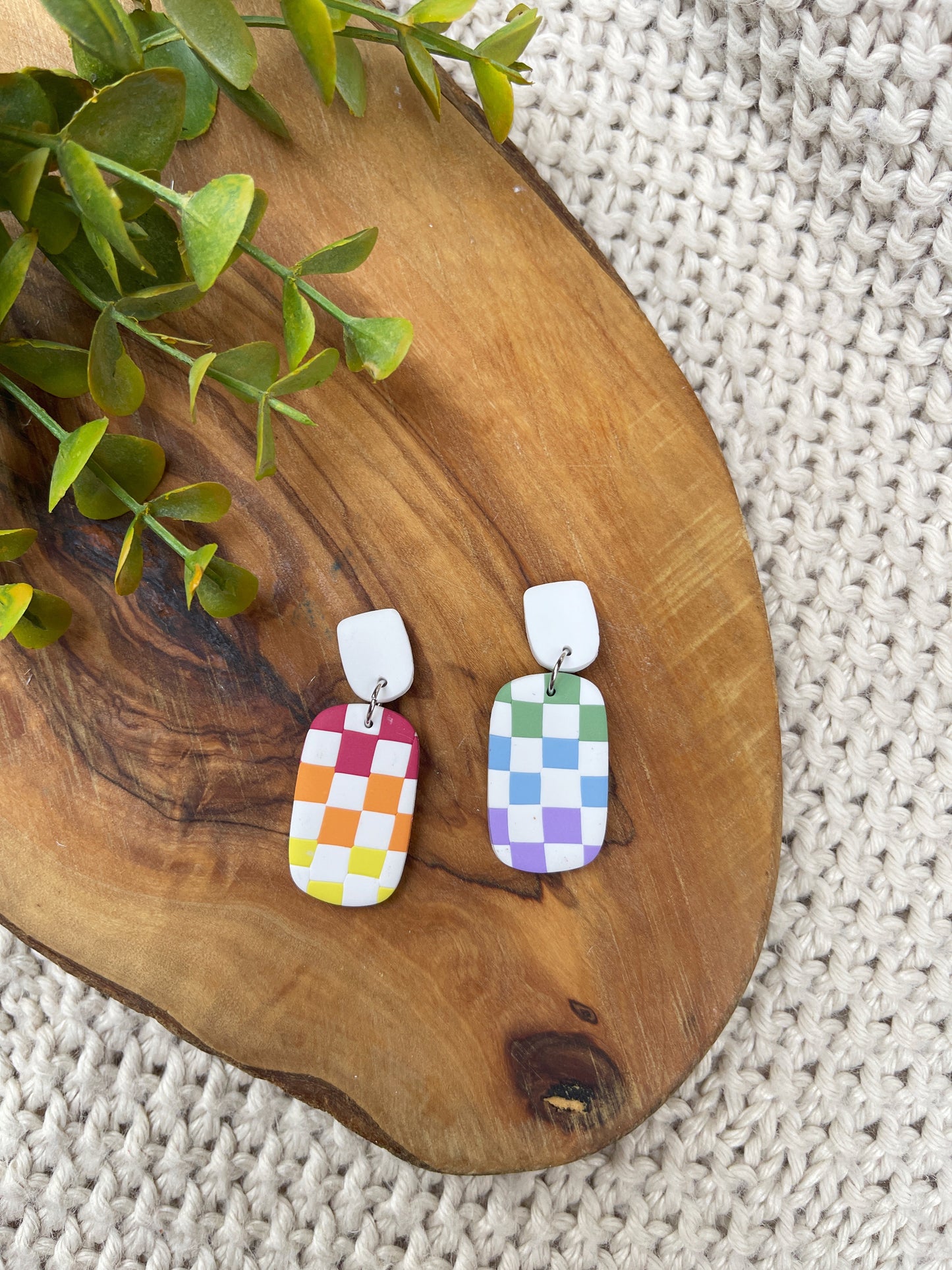 Checkered Pride Clay Earrings