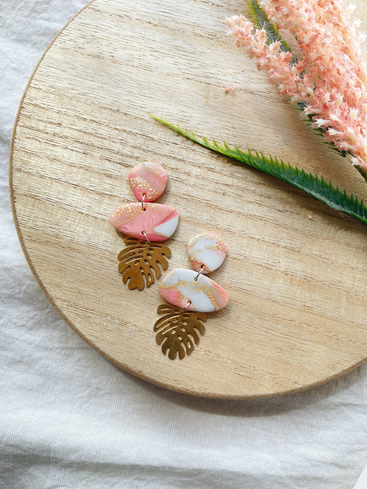 Pink Marble Clay Earrings