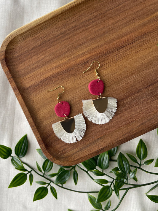 Red Tassel Clay Earrings