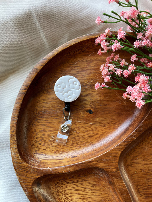 White Flower Badge Reel