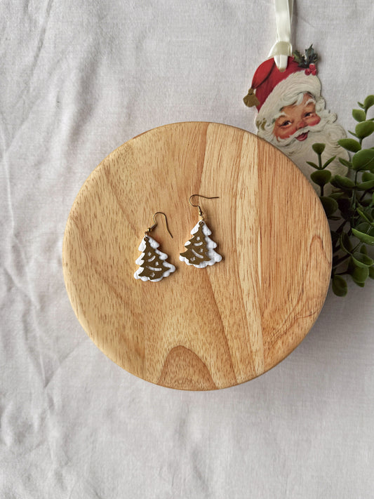 White + Gold Tree Clay Earrings