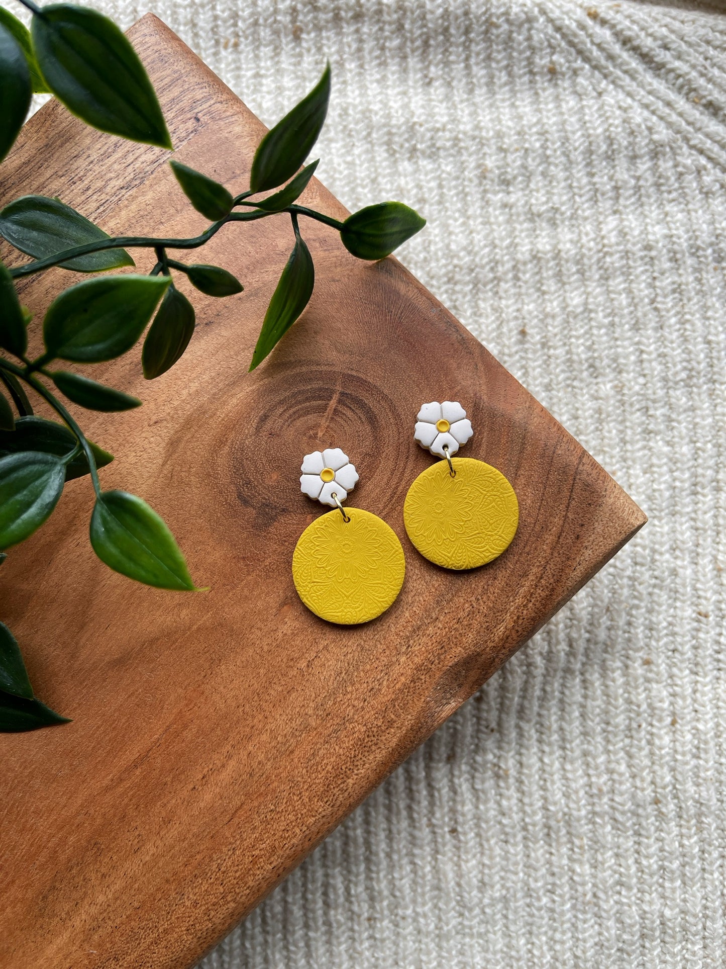 Yellow Daisy Clay Earrings