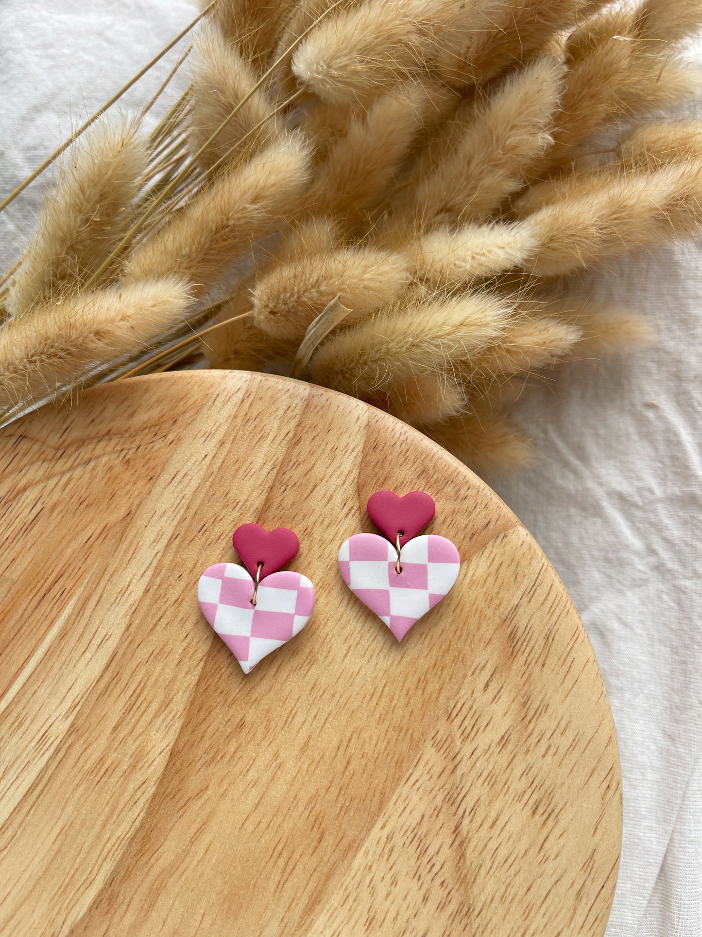 Pink Checkered Clay Earrings