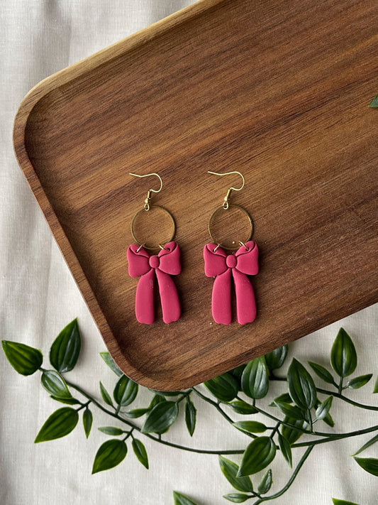 Red Bow Clay Earrings