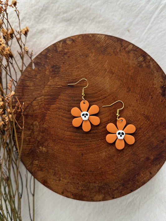 Skull Flower Clay Earrings