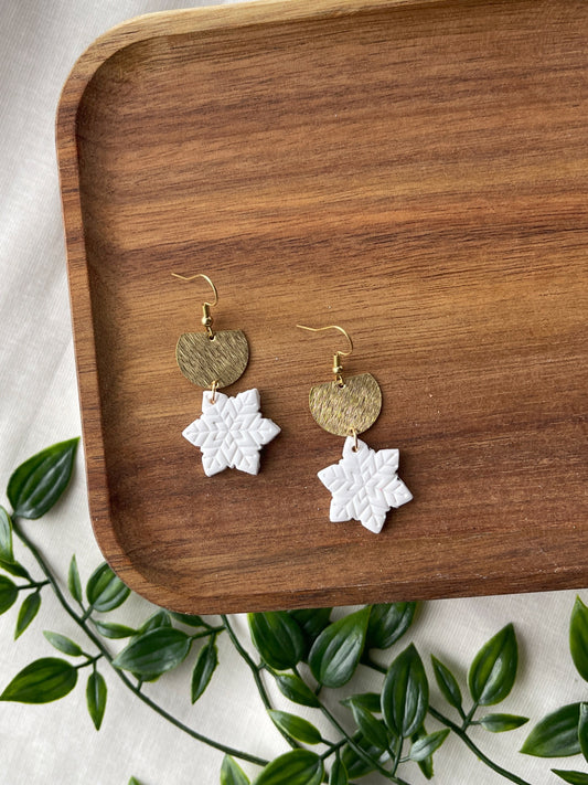 Golden Snowflake Clay Earrings