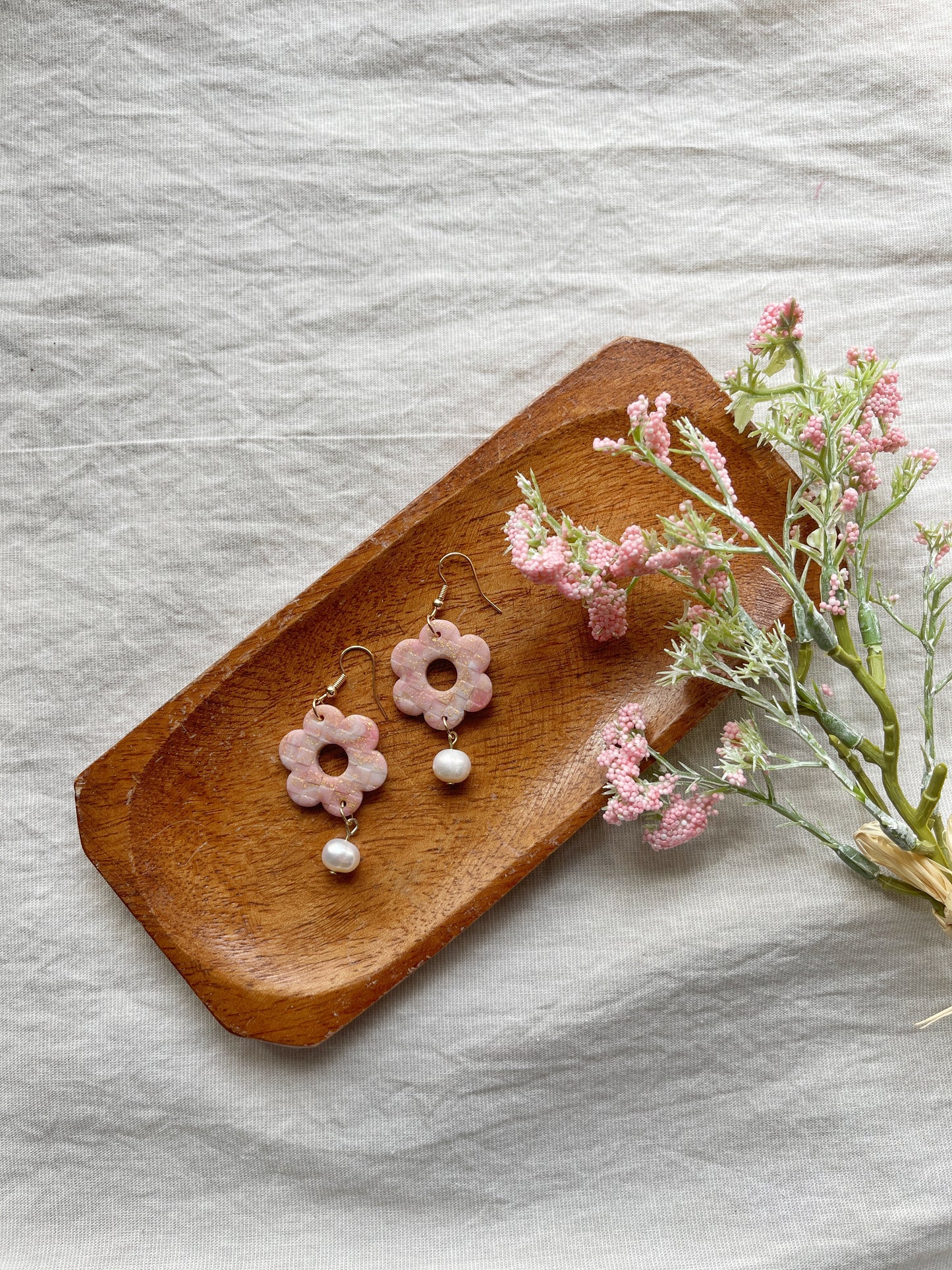 Daisy Pearl Clay Earrings