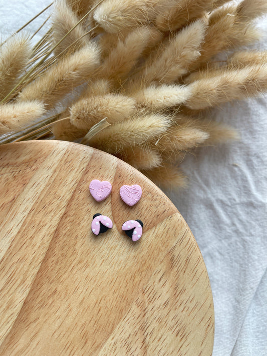 Lady Bug + Heart Stud Clay 2 Pack