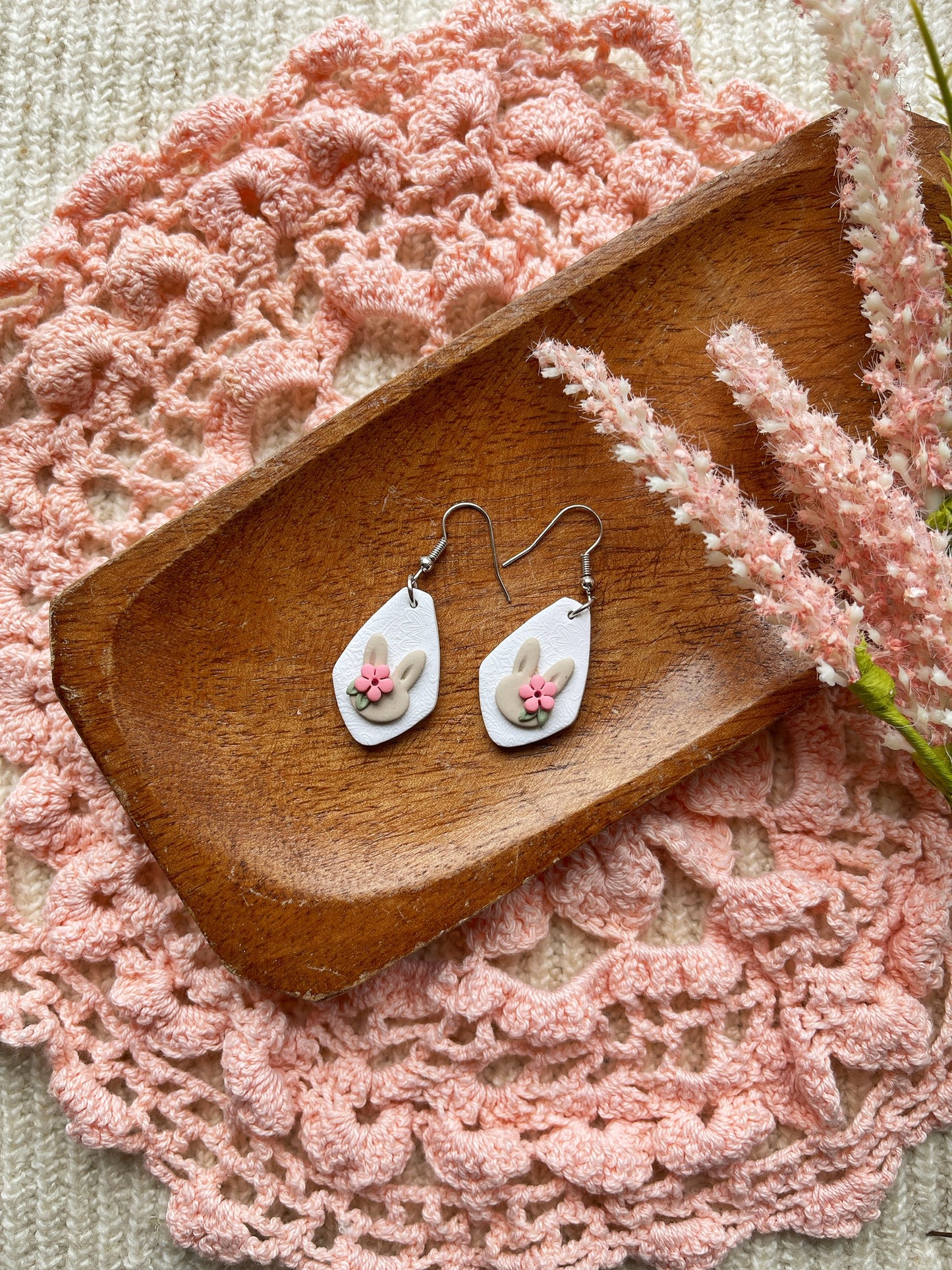 Pink Bunny Clay Earrings