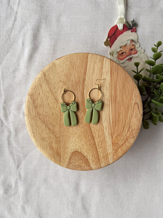 Green Bow Clay Earrings