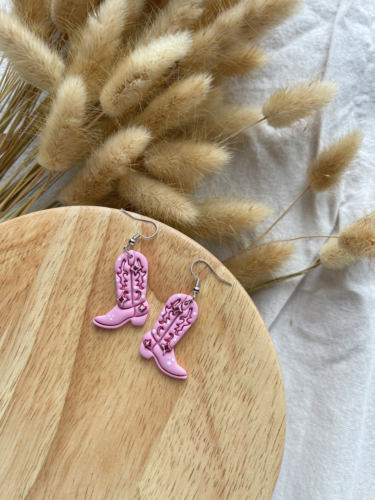 Pink Pony Boot Clay Earrings