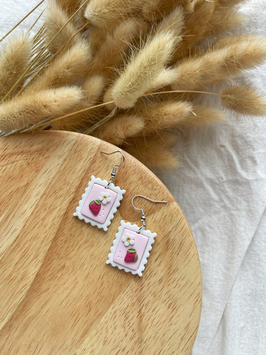 Strawberry + Daisy Stamp Clay Earrings