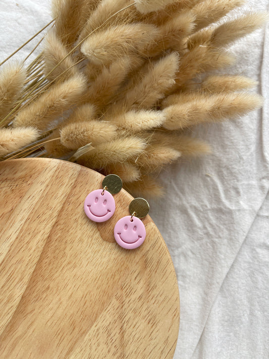 Pink Smiley Clay Earrings