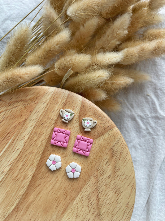 Tea Party Clay 3 Pack Earrings