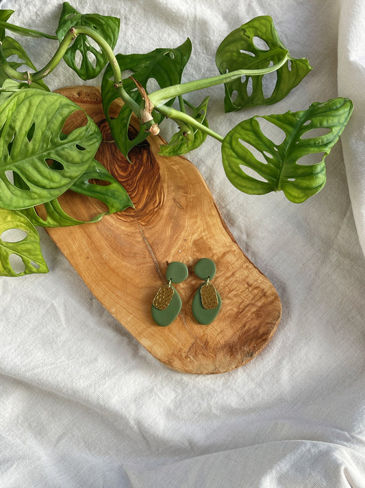 Green + Gold Clay Earrings