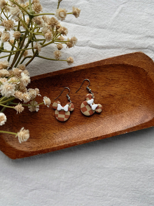 Checkered Bow Clay Earrings