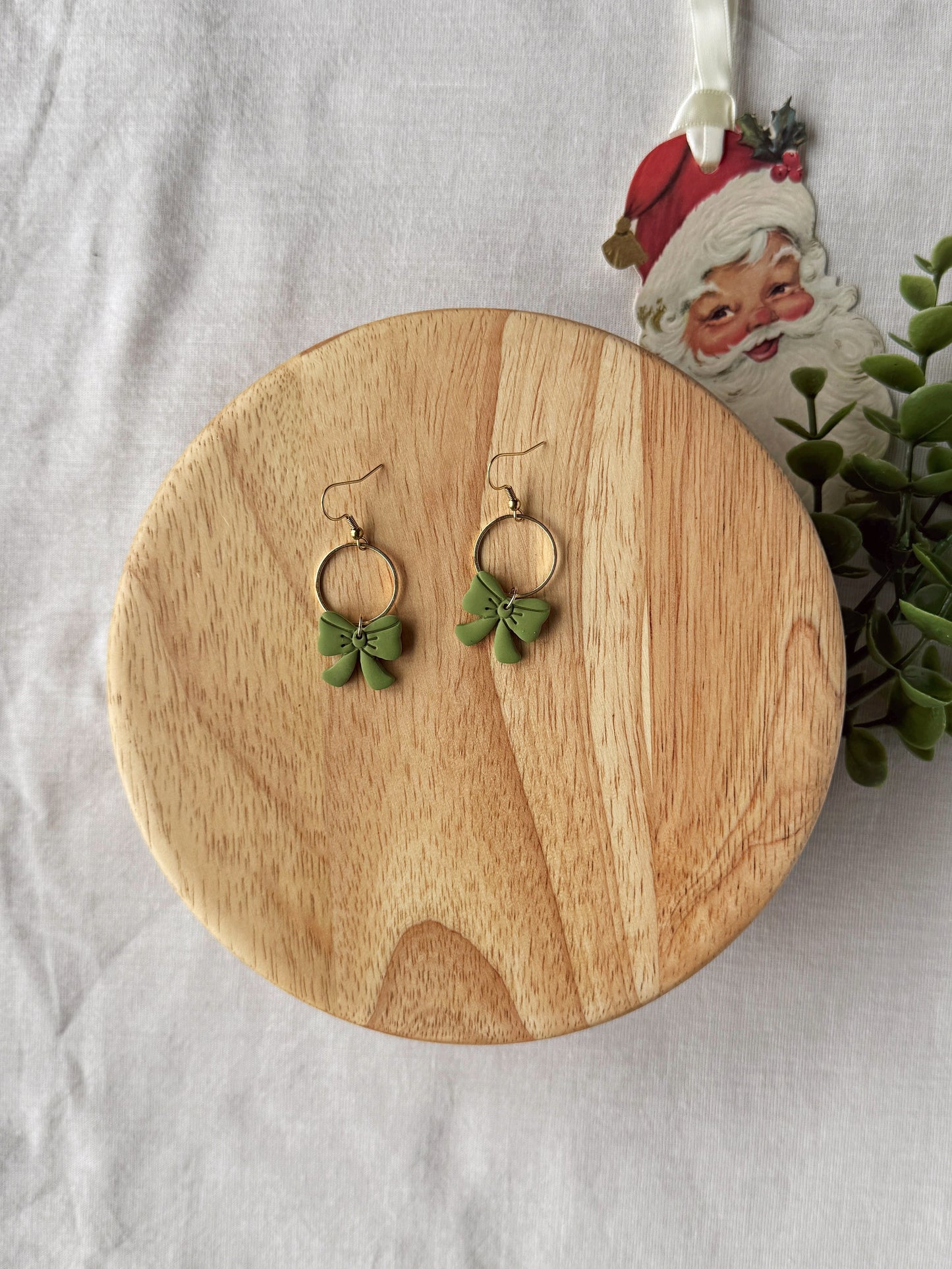 Green Bow Clay Earrings
