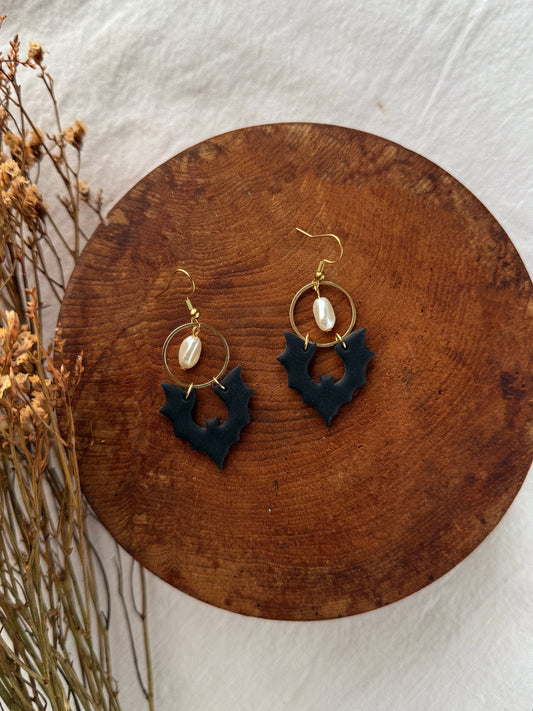 Pearl Bat Clay Earrings