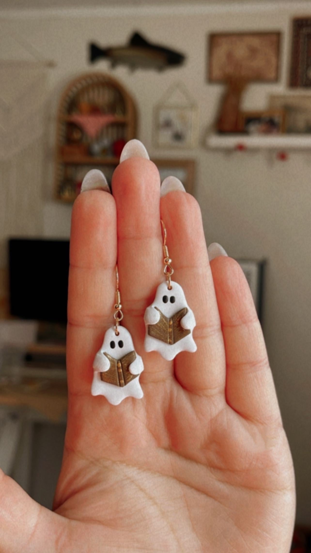 Boo-Book Ghost Clay Earrings