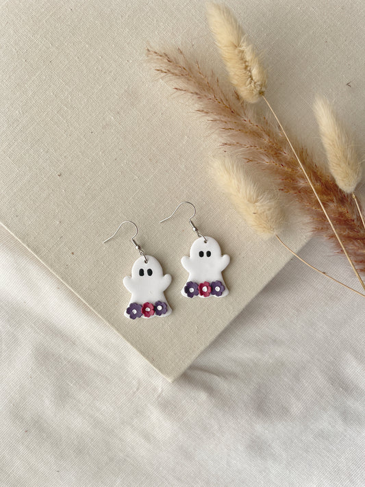 Trio Floral Ghost Clay Earrings