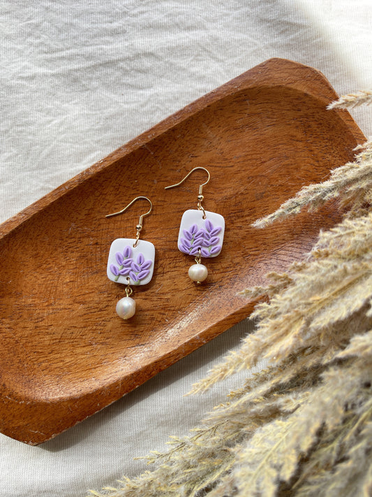 Lavender Pearl Clay Earrings